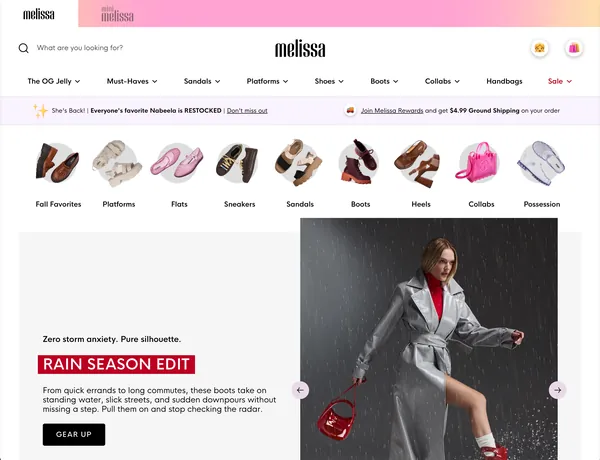 Melissa Shoes website screenshot