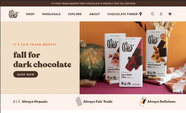 Theo Chocolate website screenshot