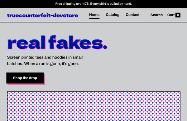 truecounterfeit Shopify Theme website screenshot